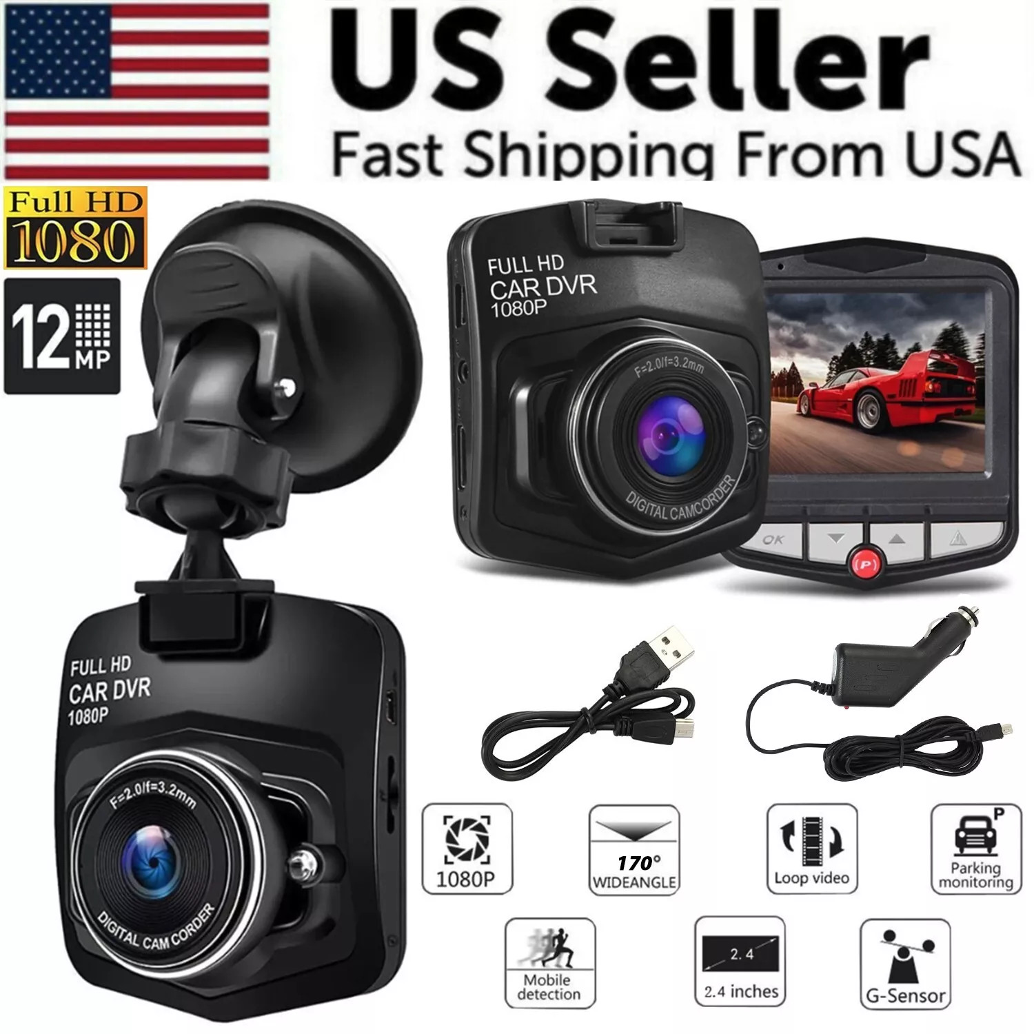 2.4” Full HD 1080P Dash Cam Car DVR Front or Rear Camera Night Vision G-sensor