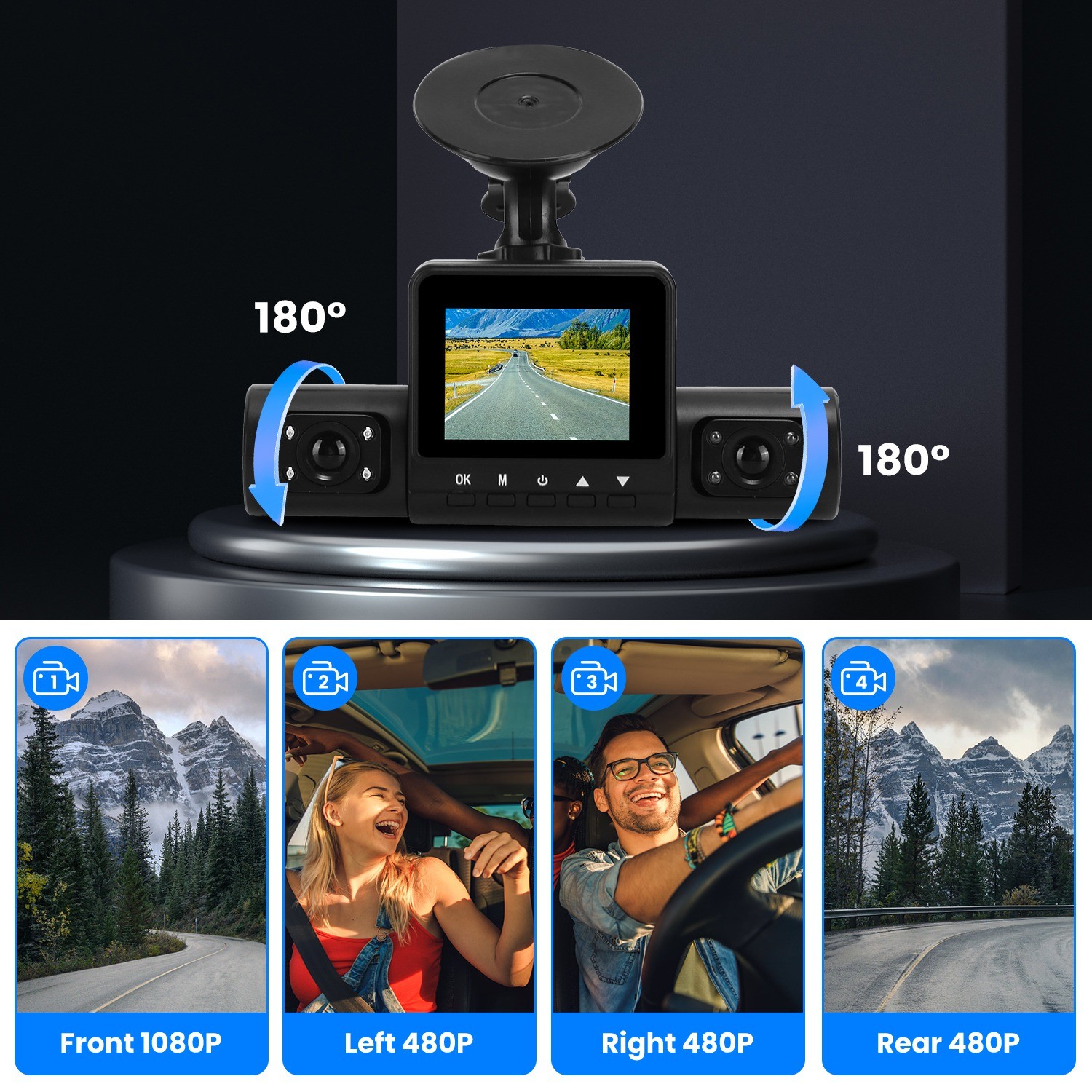 4 Channels Dash Cam Car HD 1080P Front Rear Left Right Dash Camera Night Vision