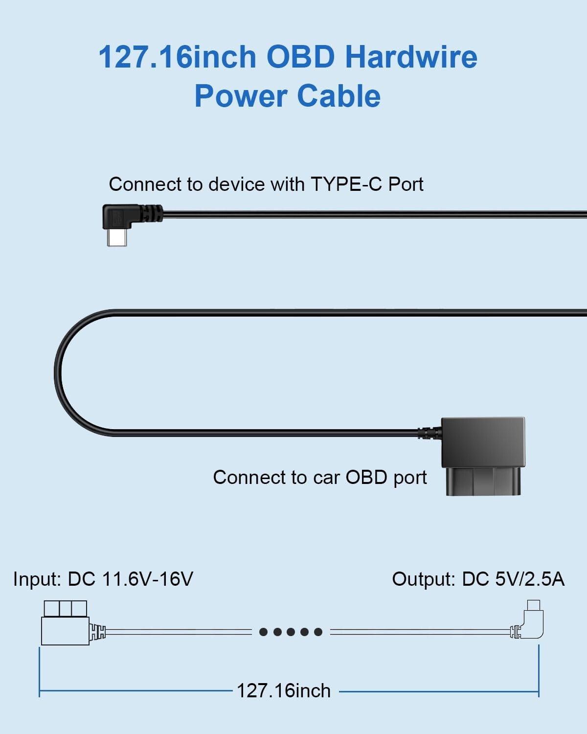 Dash Cam OBD Hardwire Kit, Dash Camera Power Cable Port 11.6-16V to 5V/2.5A w…