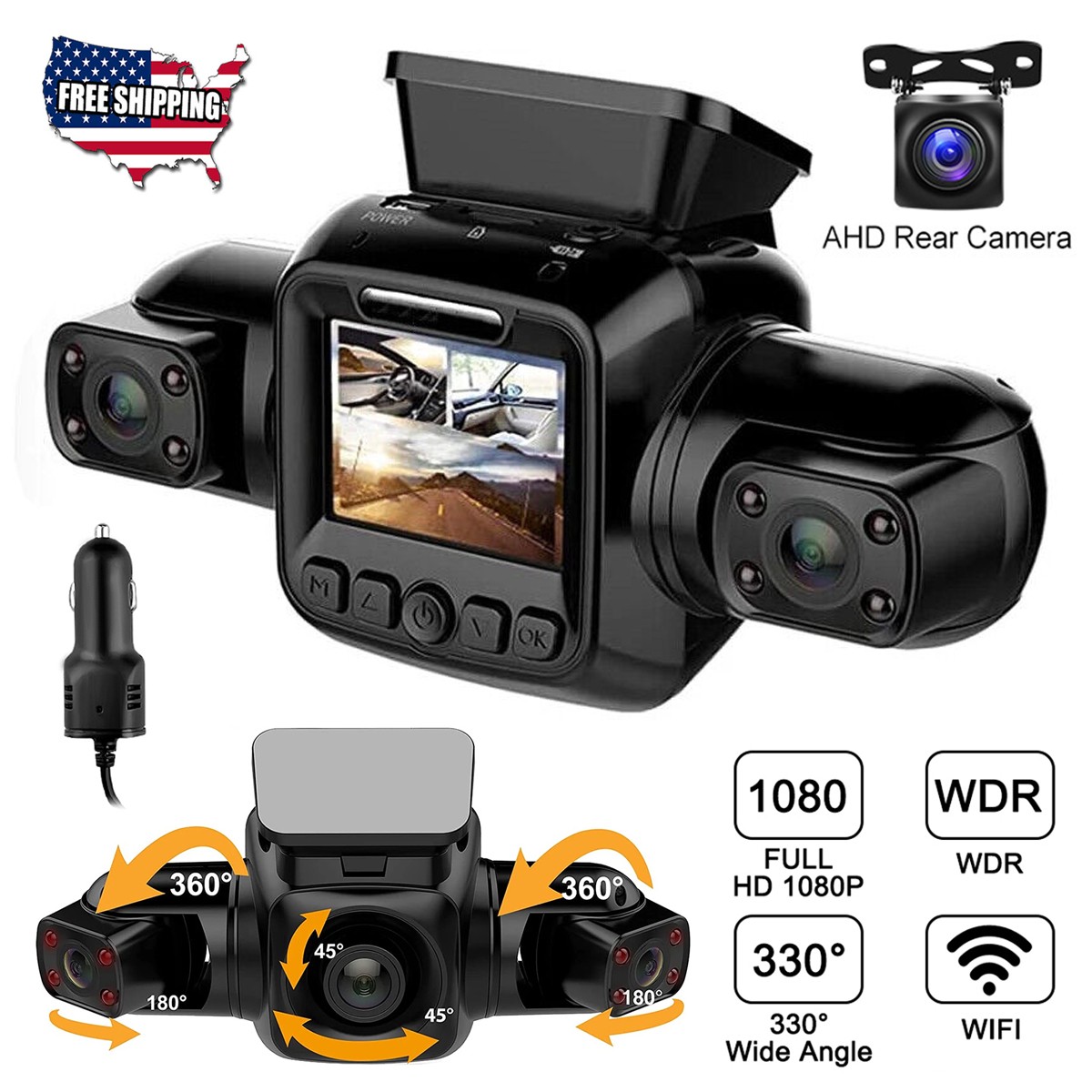 360° 4 Channel WiFi Dash Cam 2K Car Camera DVR Recorder Vehicle Video G-Sensor
