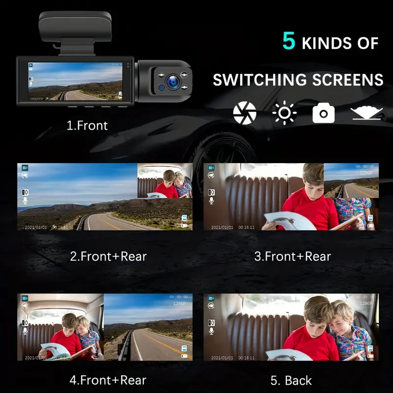Dash Cam Podofo 1080P Dual Camera, Dash Cam For Cars, Front And Inside & CarView