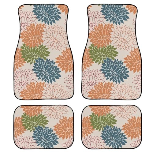 Floral Print Car Floor Mats 4Pcs Abstract Elegance Orange Green Blue