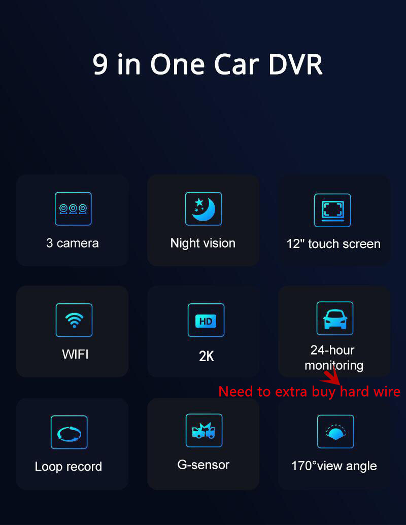 1080P HD Dash Cam Car DVR Front Inside Rear Camera Touch Screen Video Recorder
