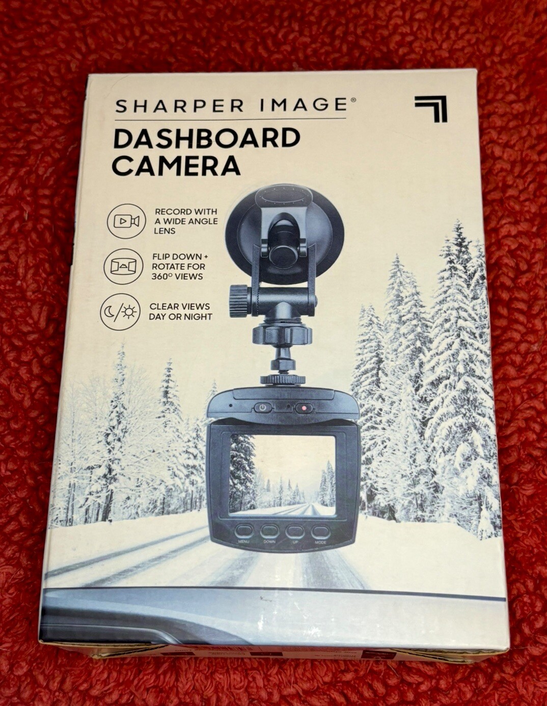 Sharper Image Dashboard Camera Wide Angle 360 Night Vision Windshield Mount NEW
