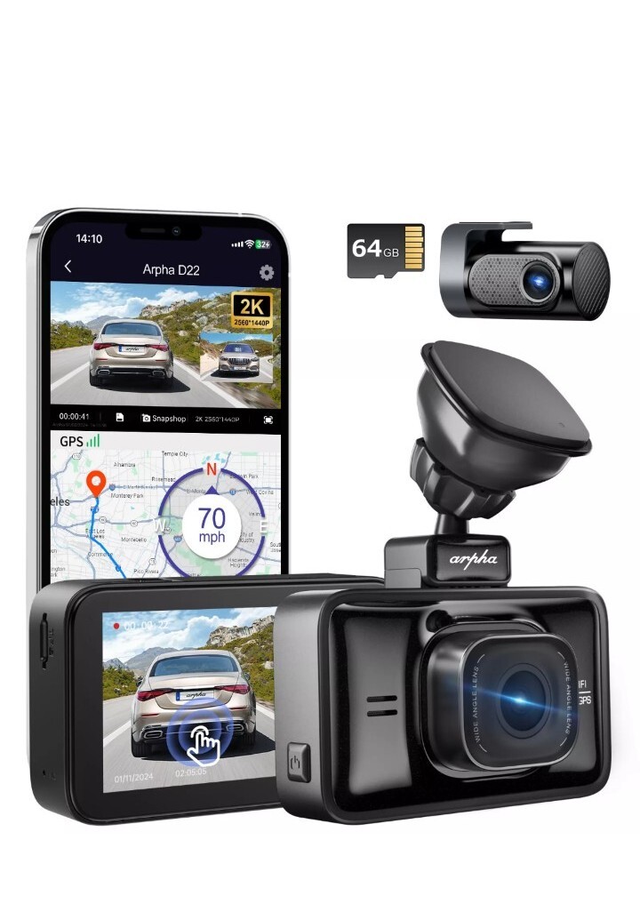 2K Dash Cam Front＆R 2K/1080P WiFi GPS Smart Voice Control WDR Parking ModeFreeTF