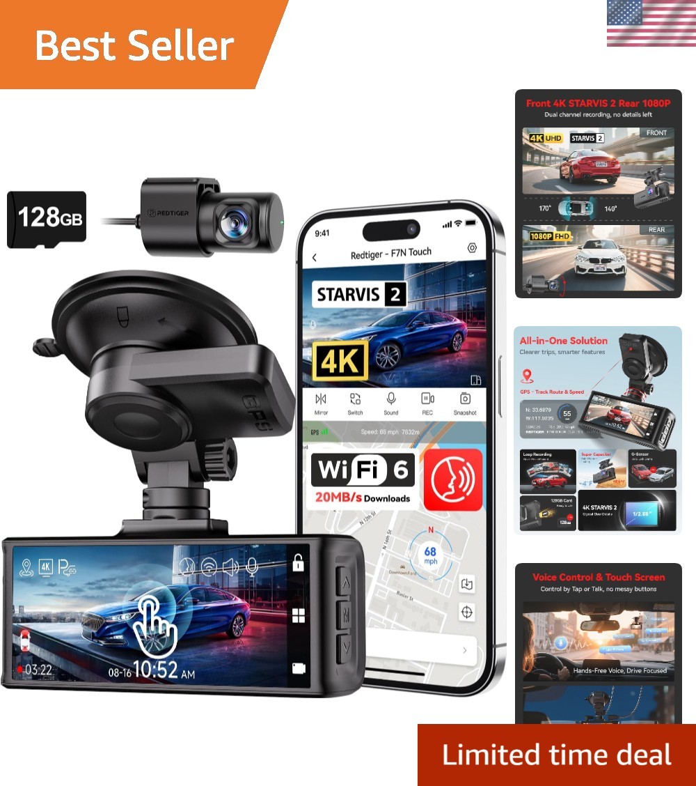 4K STARVIS 2 Dashcam Front Rear, 5GHz WiFi 20MB/s, Free 128GB Card | Voice Co…