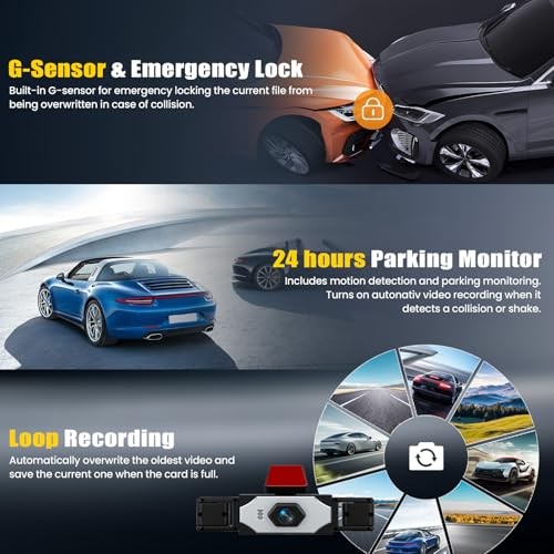 4 Channel 360° Dash Cam Front and Rear Inside Left Right,3.16″ 1080P 4 Way