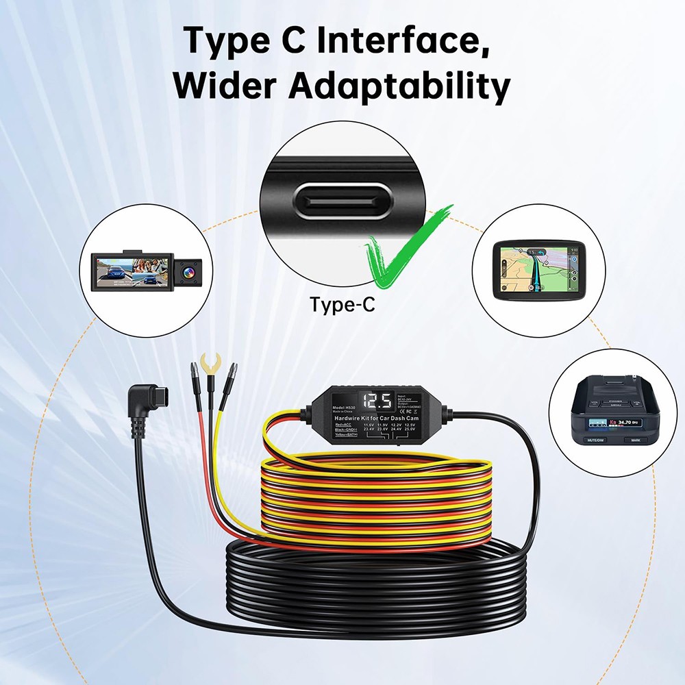 Universal Dash Cam Hardwire Kit 12-24V Mini USB Hard Wire Cable Fuse for Car