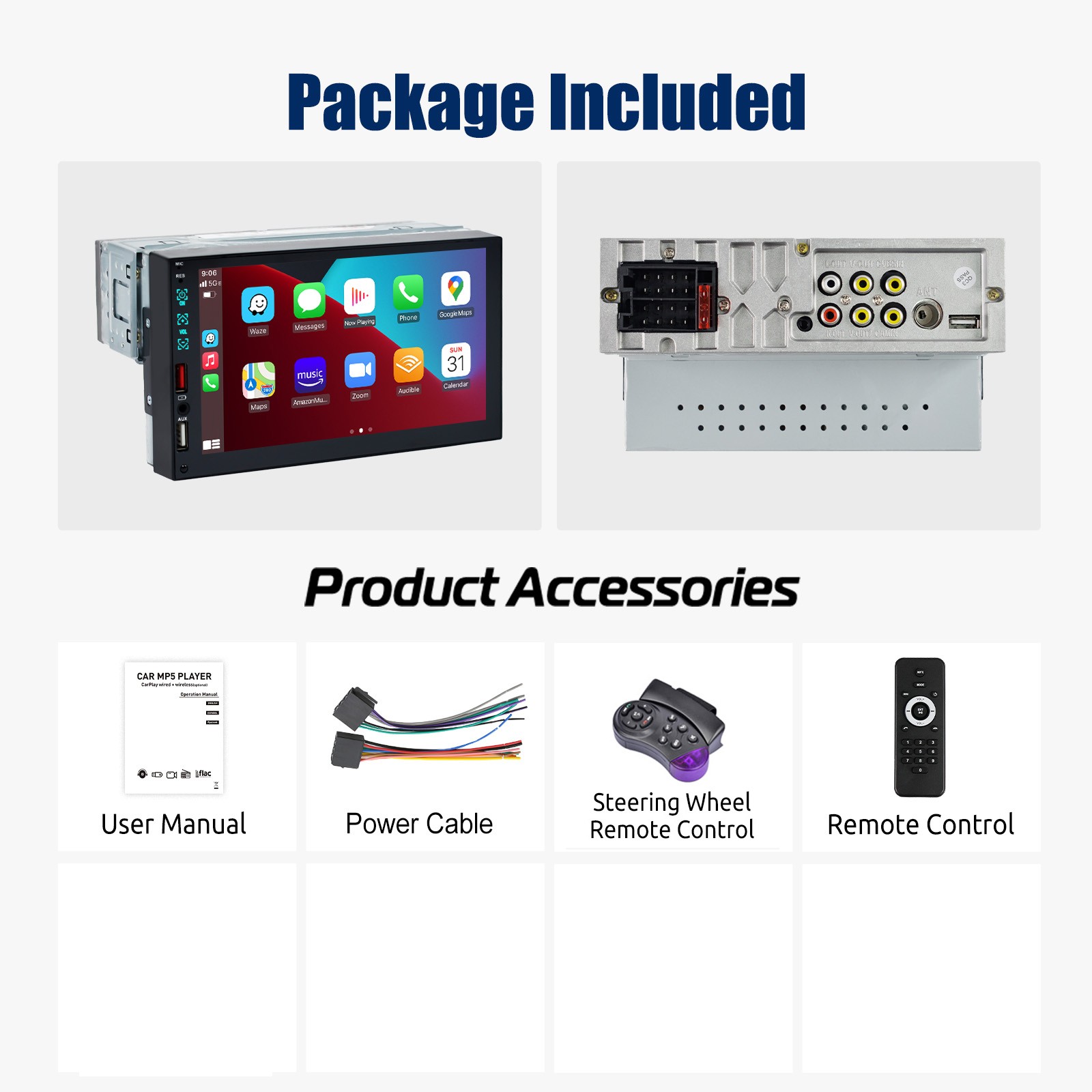 Single DIN 7″ Car Stereo Head Unit Apple CarPlay Touchscreen Bluetooth Radio USB