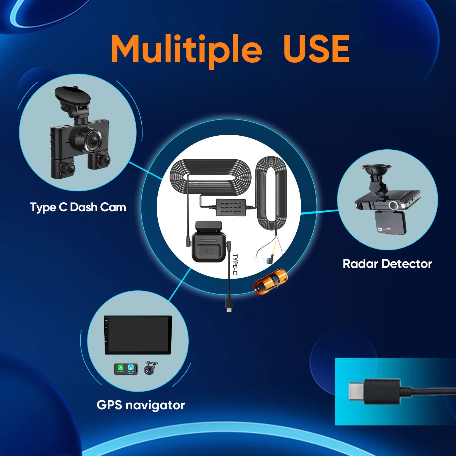 HUPEJOS Type-C Hardwire Kit, 180° Radar Detection, Low Voltage Protection