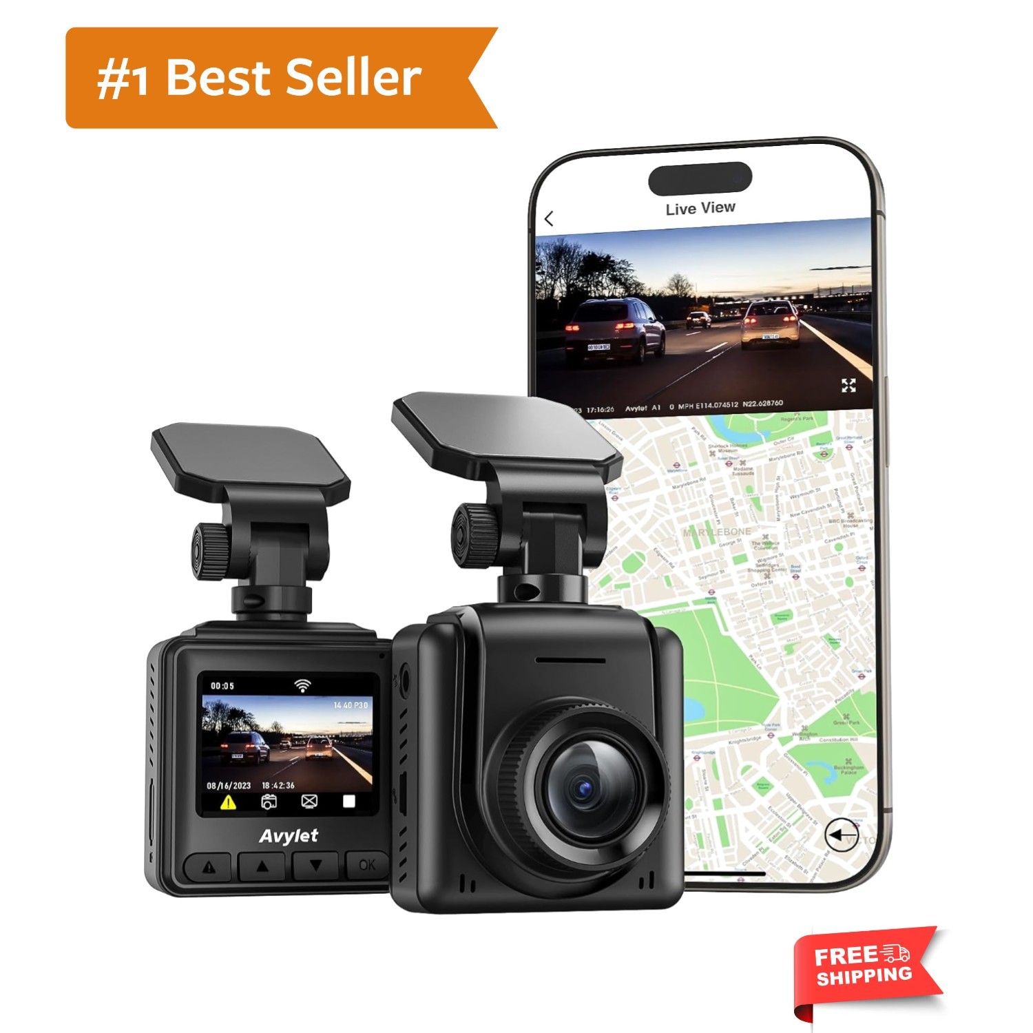 Dash Cam 2K, WiFi Dashcams with APP, External GPS, 1.5” IPS Screen, Front Da…