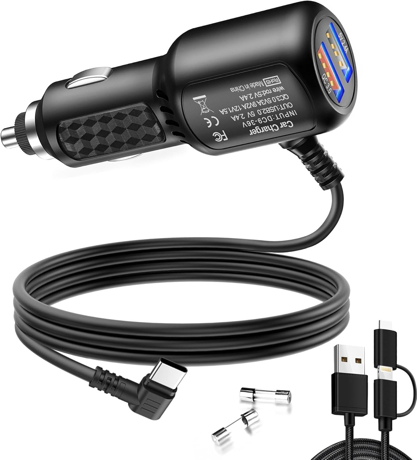 “Dash Cam Charger USB C,Type C Dash Cam Power Cord,Dual USB Fast Charger, Comp..