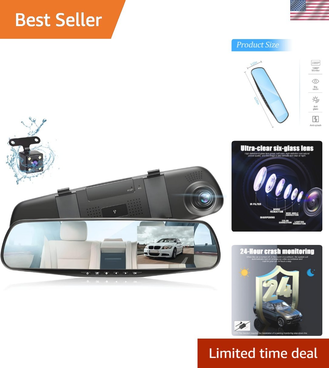 Versatile 4.3″ Dash Cam Rearview Mirror with Built-in G-Sensor & Parking Assist