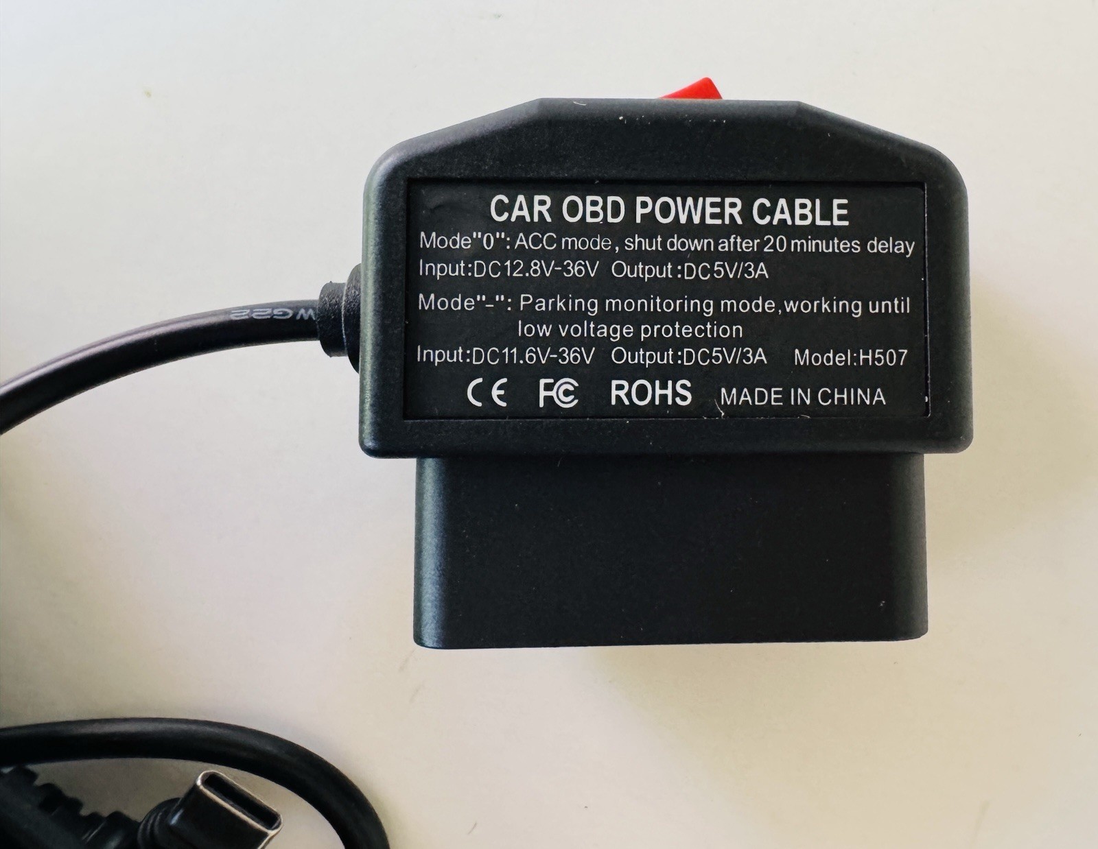 Dash Cam OBD Hardwire Kit with On/Off Switch, Type-C Power Cable, 5V/3A