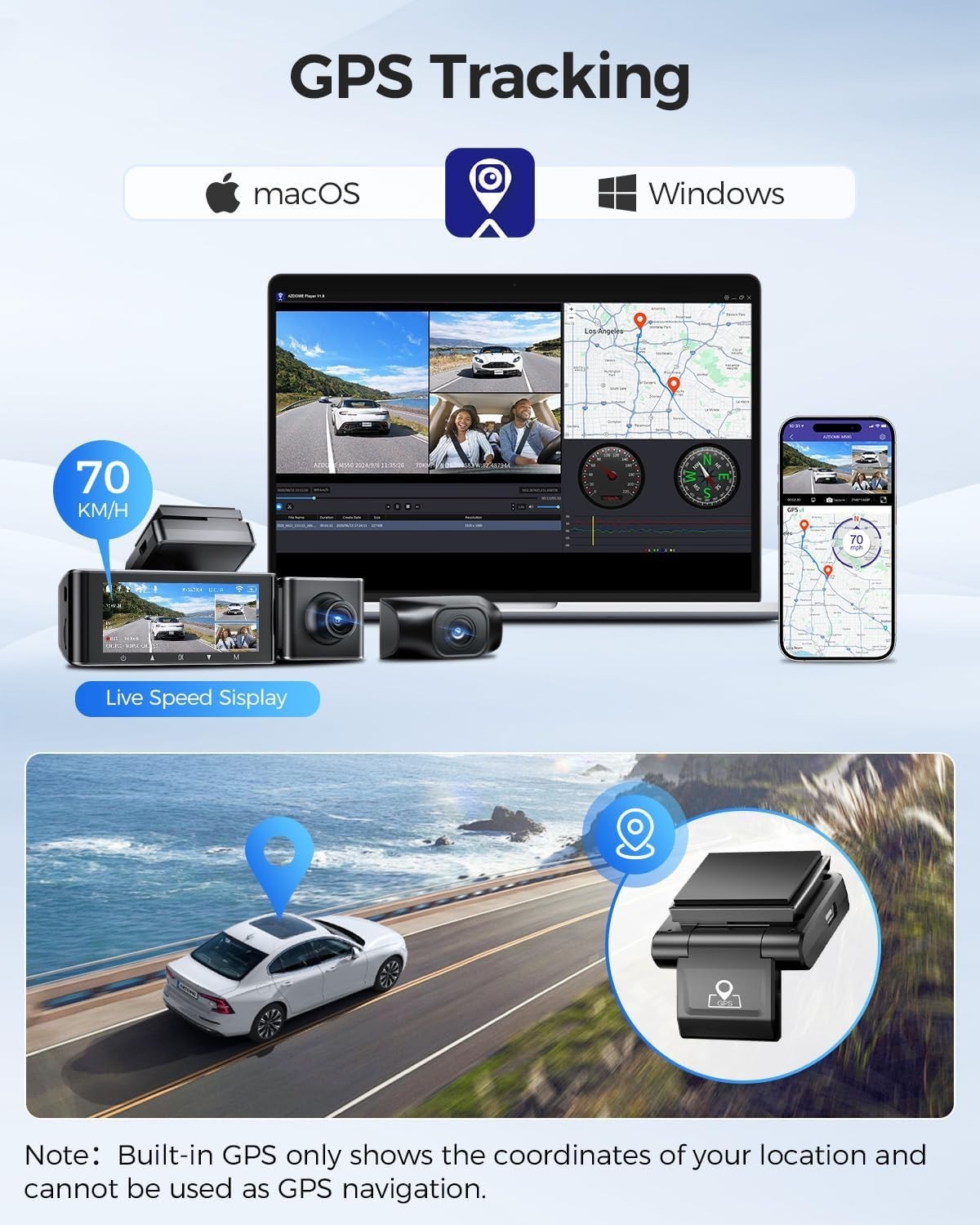 Luxury M550 Dual Dash Camera – 3 Channel, WiFi, and GPS – Enhanced Night Vision