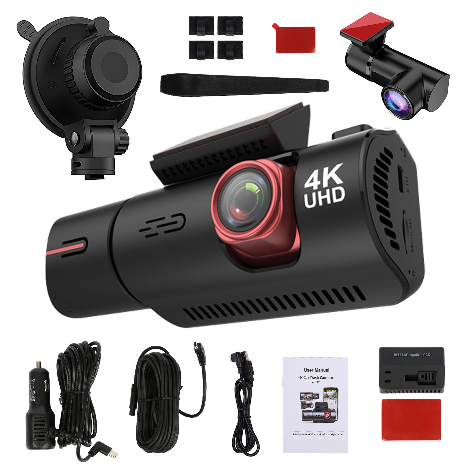 For I07 3 Channel Dash Cam Camera Car 4K+1080P/1440P+1080P
