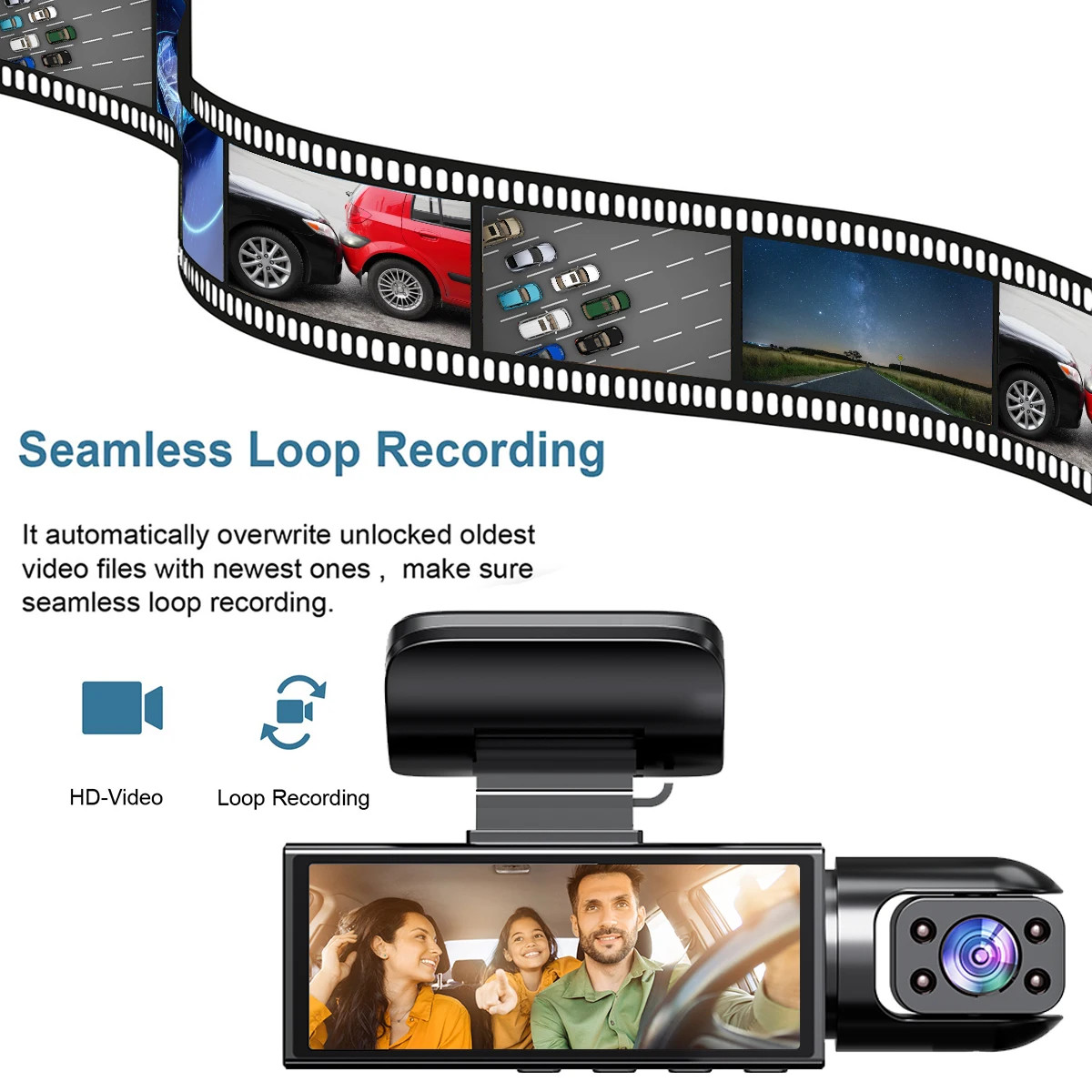 1080P Dual Camera Dash Cam – 3.16 Inch IPS Screen, IR Night Vision – No Card