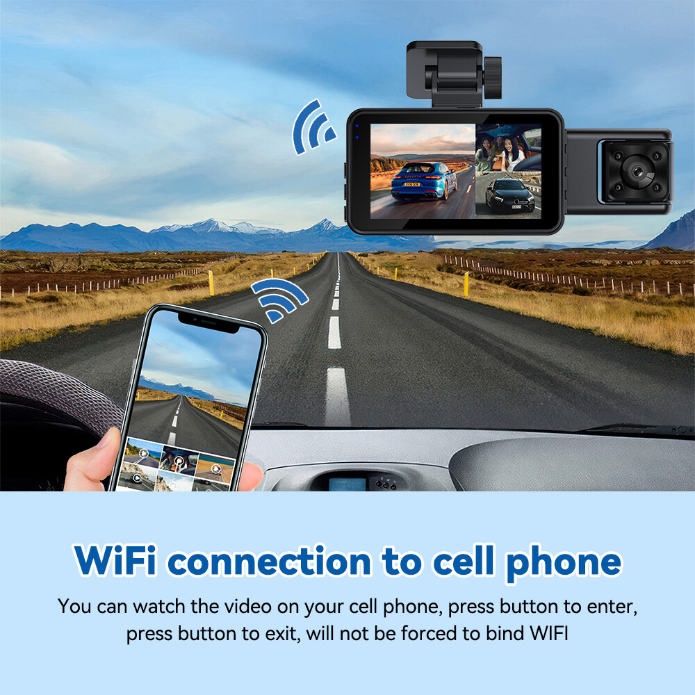 Dash Cam 1080P WiFi Car Camera 3CH Lens Night Vision G-Sensor DVR Recorder+32GB