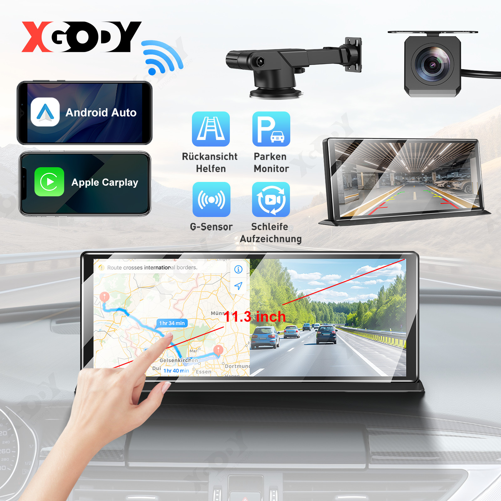 11.3″ 4K Dash Cam Touch Screen Car Stereo Portable Apple Carplay Android Auto