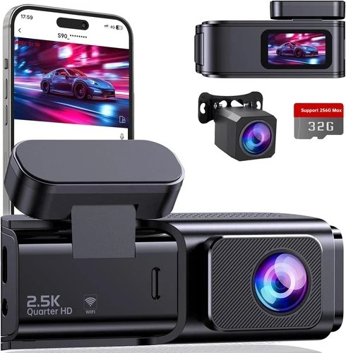 NEW S90 Dash Cam Front and Rear: 2.5K+1080P Dual Dash Camera 1.47″ IPS Screen