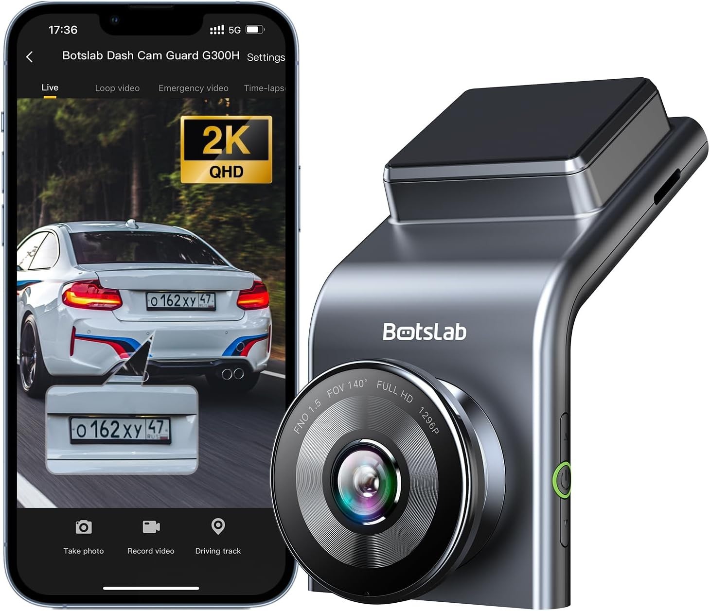 BOTSLAB Front Dash Cam G300H PRO Car Dash 2k Cam ADAS Wide Angle w/ACC wire