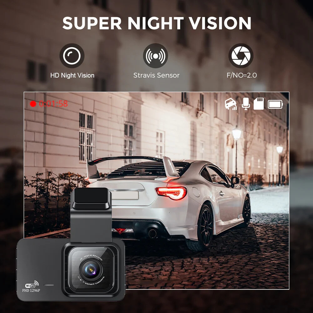 2K Dual Dash Camera With GPS & WiFi 3-Inch Screen G-Sensor Night Vision