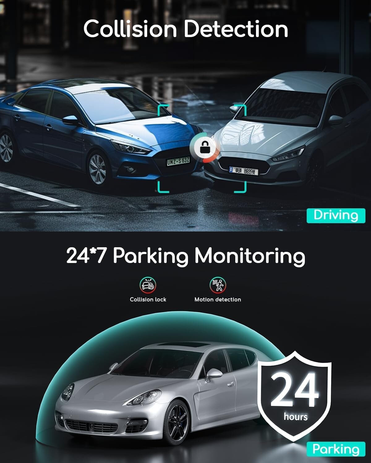 COOAU Dual Dash Cam Front and Inside, Built-in GPS and WiFi, Dash Camera for Car