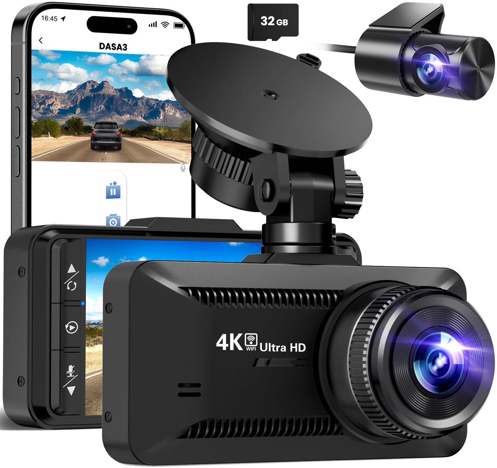 Dash Cam Front Rear 4K/1080P, Dash Camera for Cars Build in WiFi, Full HD Das…