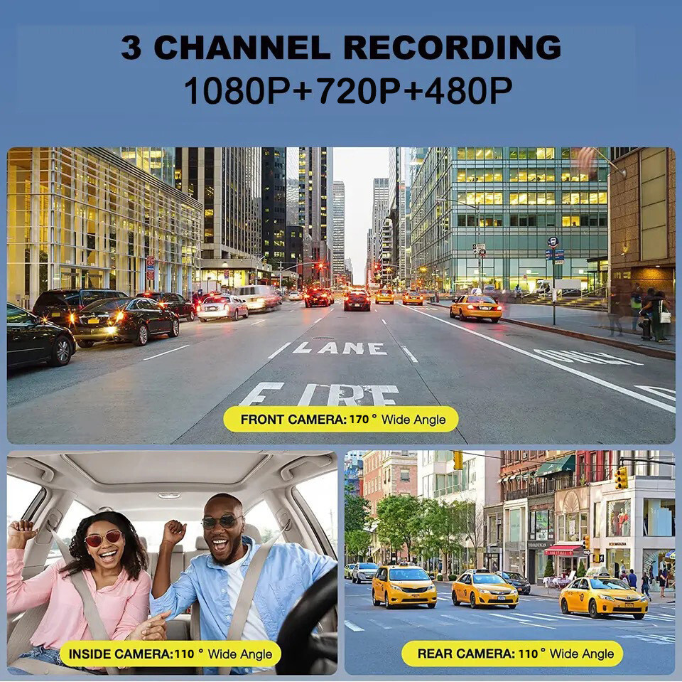 Car DVR Dash Cam Touch Screen 1080P Front Inside Rear Camera WiFi Video Recorder