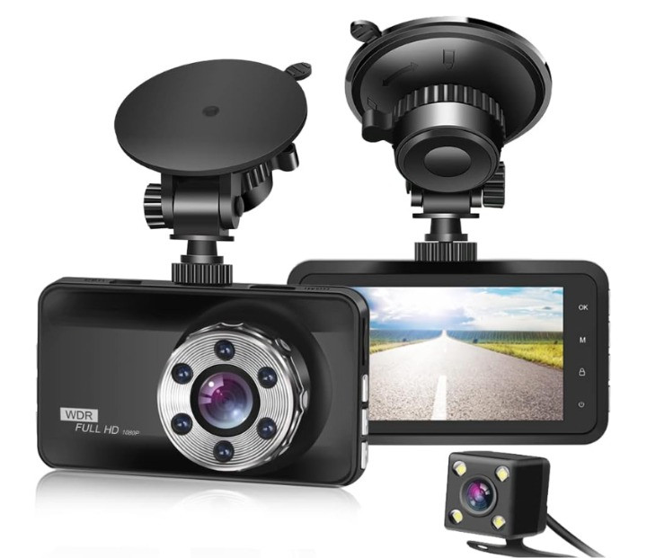 Cámara dual 1080P frontal y trasera con visión nocturna, G-Sensor y pantalla 3”