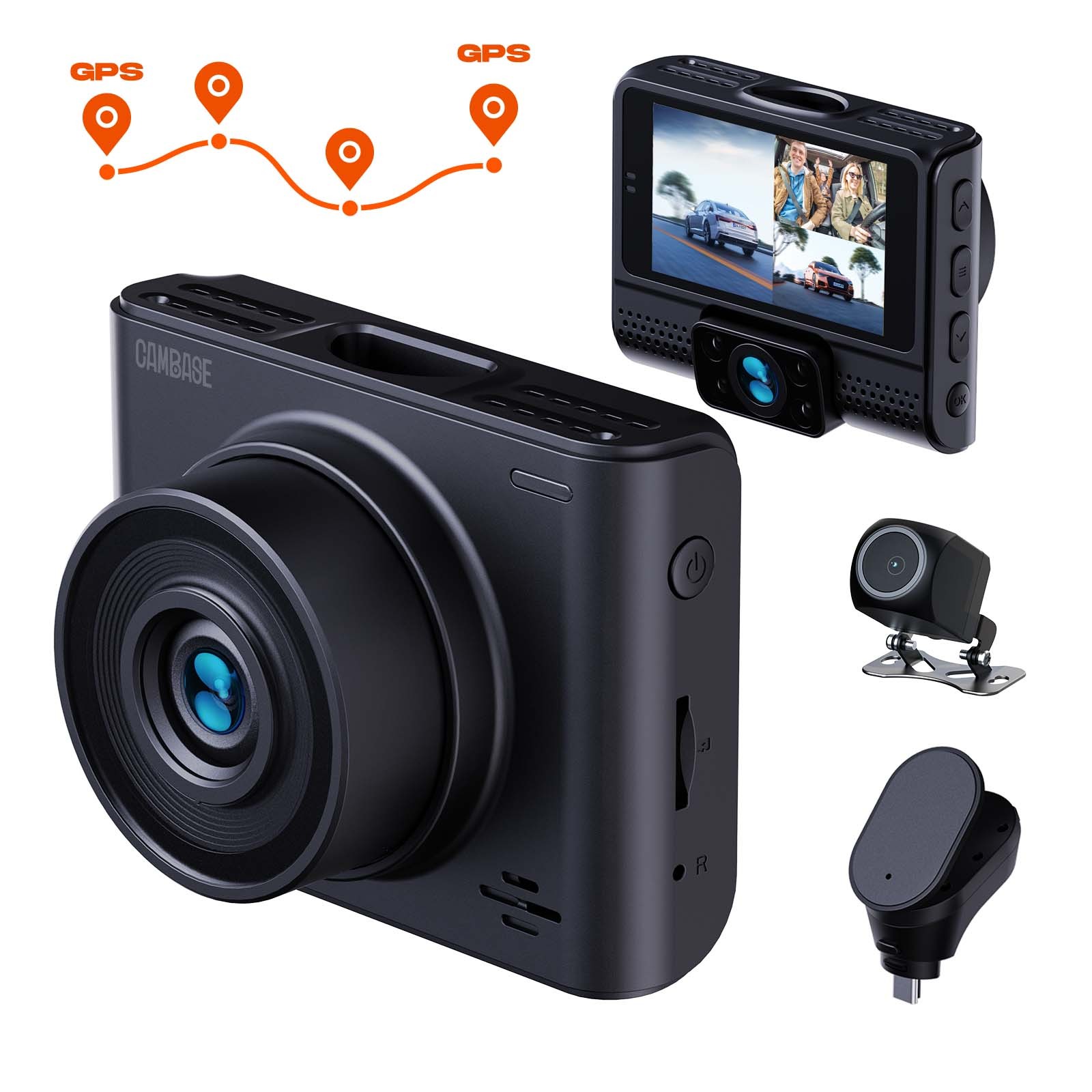 Campark 3CH GPS Dash Cam 1080P Front Inside and Rear Car Camera Night Vision