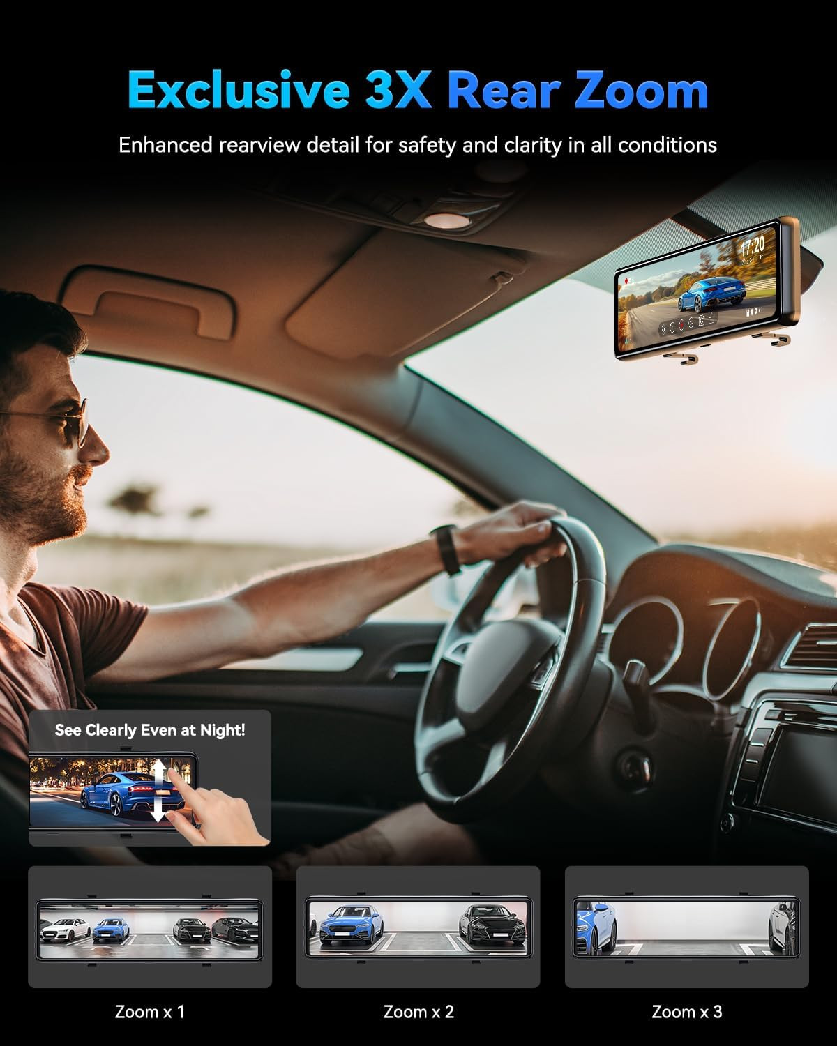 T860+ Mirror Dash Cam 4K Front and 2.5K Rear, Detached Front Camera for 10-Minut