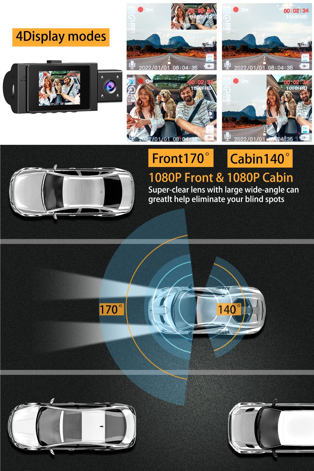 Dual Dash Cam Front and Inside FHD 1080P Dash Camera for Cars Dashcams for Ca…