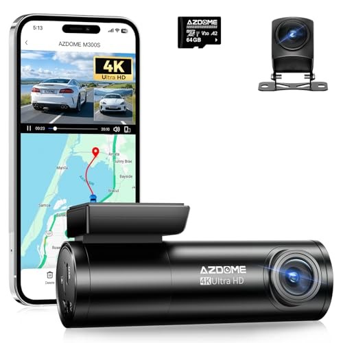 AZDOME M300S 4K Dash Cam Front 1080P Rear WiFi 6 GPS