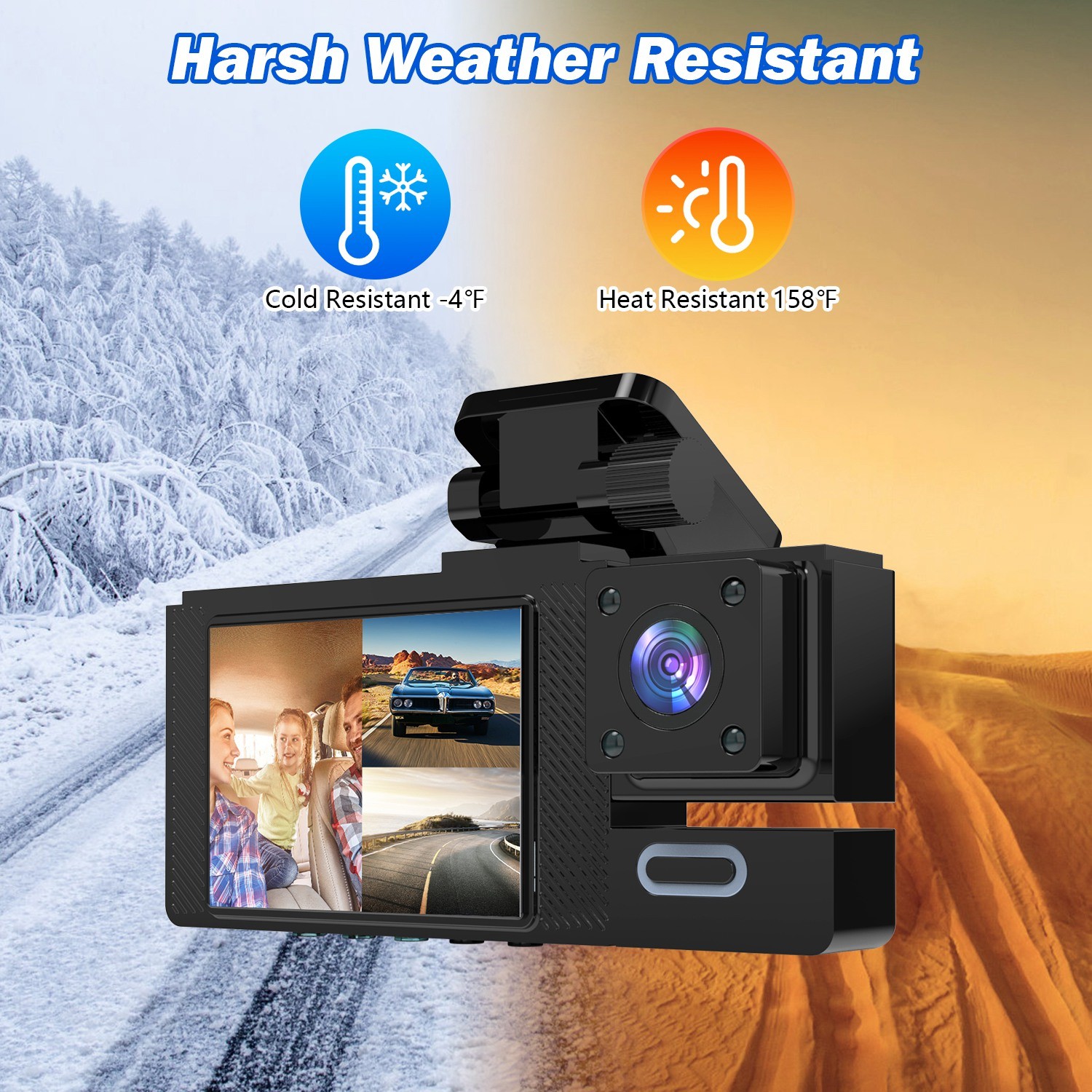 3 Channel Dash Cam Front Rear Inside 1080P HD Night Vision Car Camera+64G SD