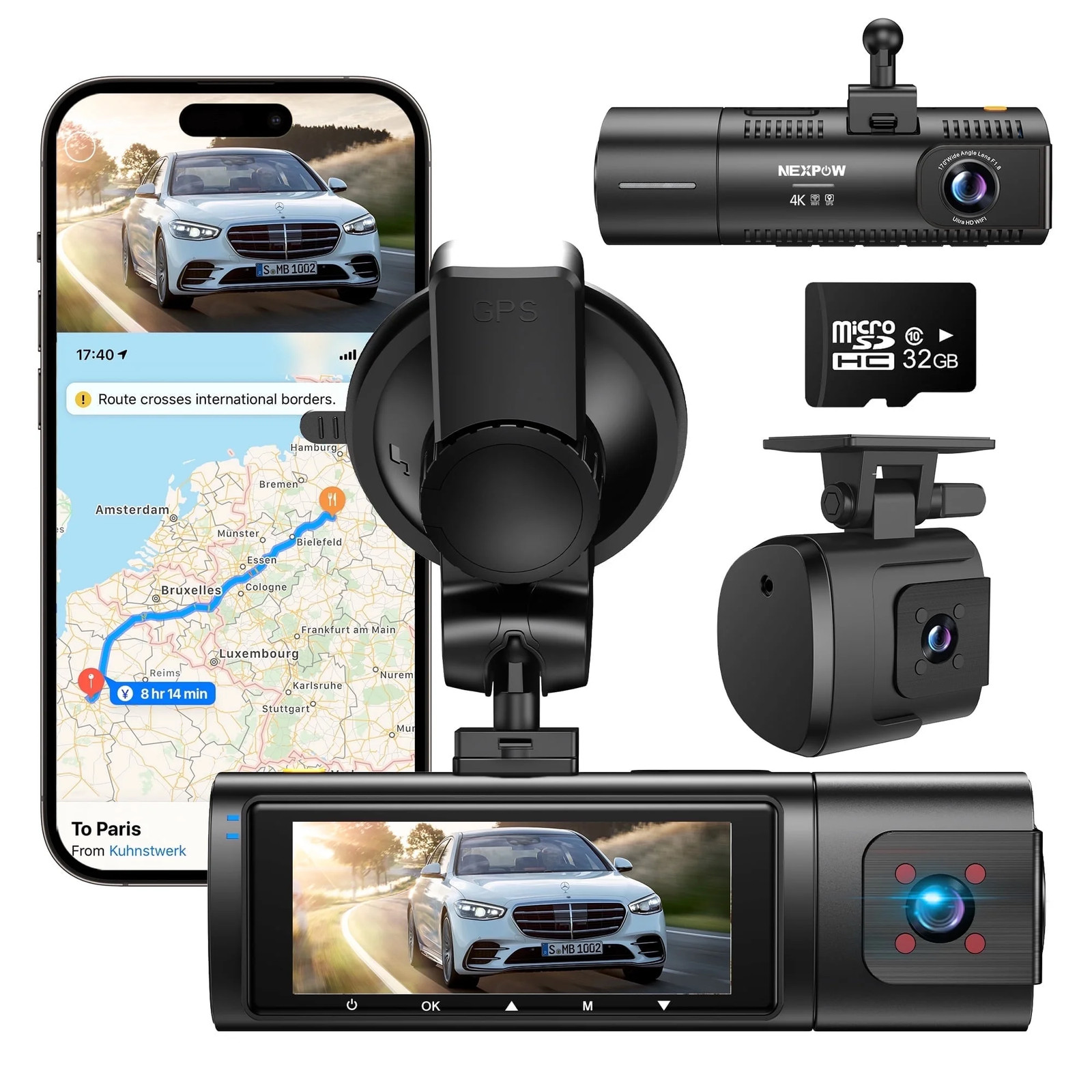 Dash Cam Front and Rear, 4K Full HD Dash Camera with Built-In Wifi GPS, Super Ni