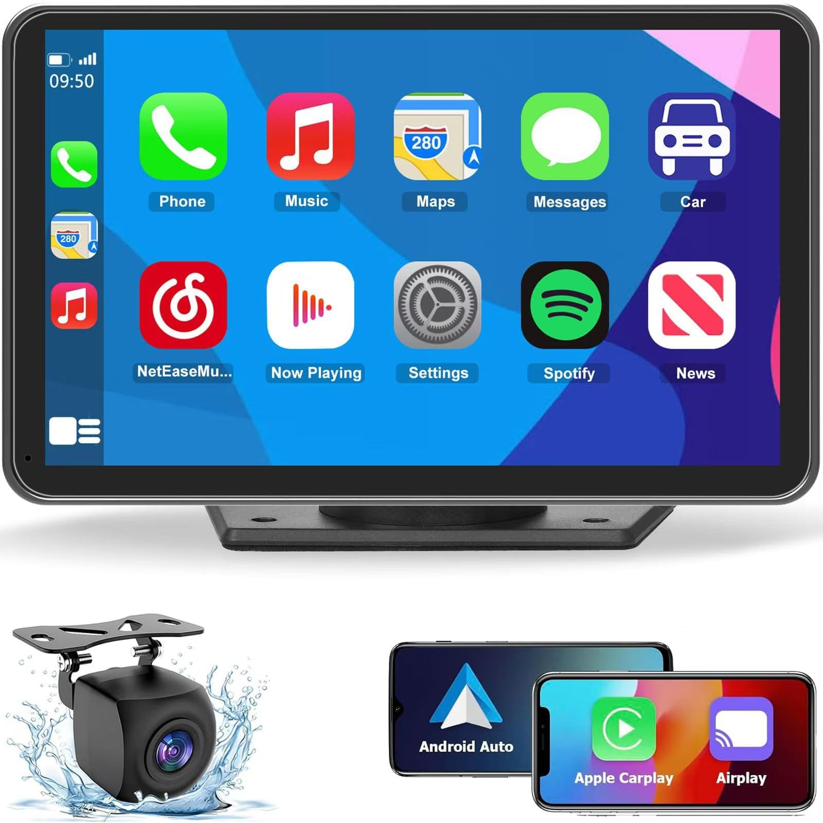7″ HD Wireless CarPlay Screen with Bluetooth Navigation & Backup Camera