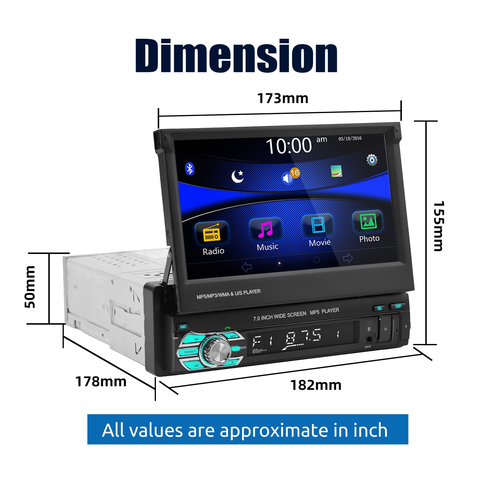 Car Radio Bluetooth Stereo Player 2USB/TF/FM/AUX Head Unit CD Single 1 DIN MP3