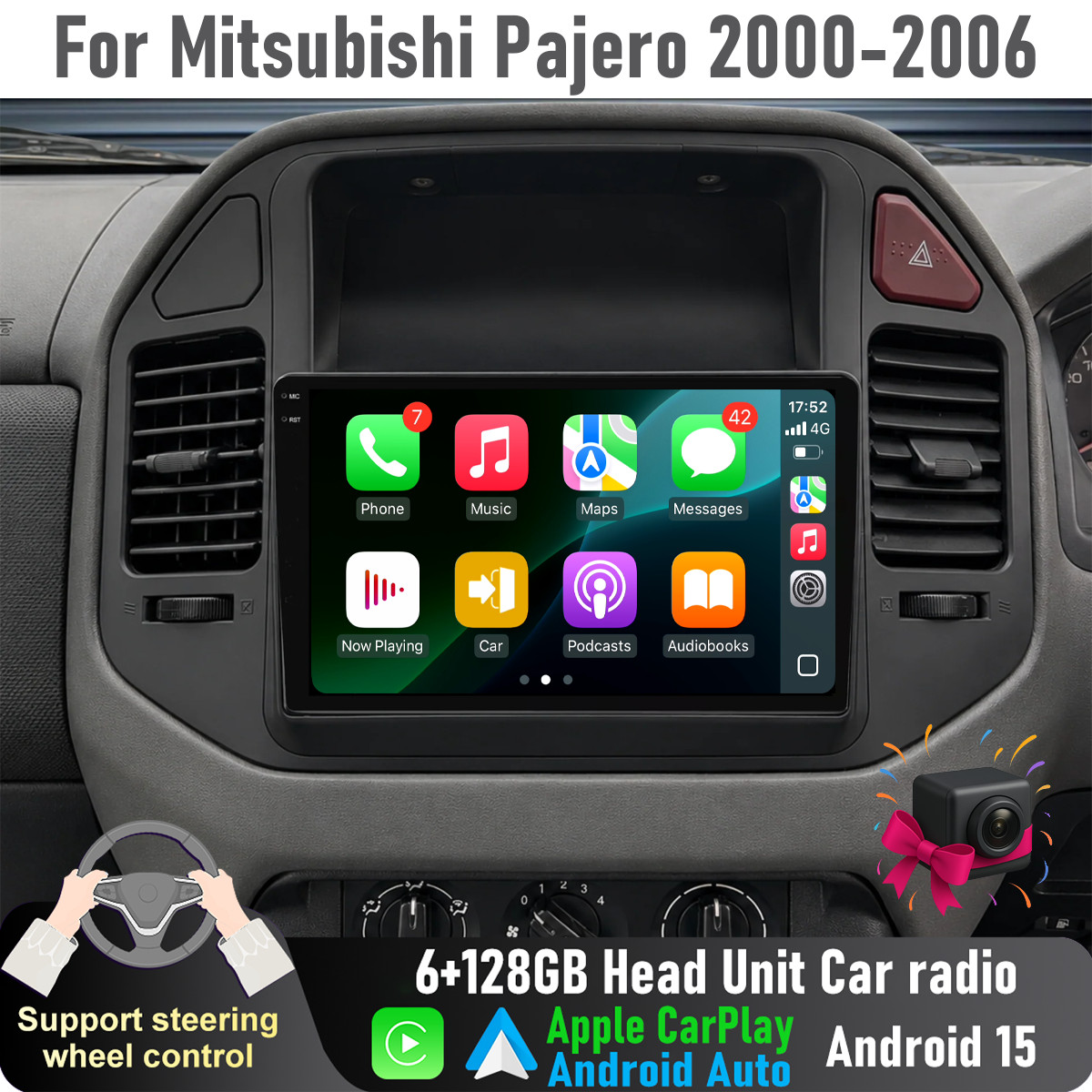 9” Apple CarPlay Auto 6+128GB Head Unit radio For Mitsubishi Pajero 2000-2006