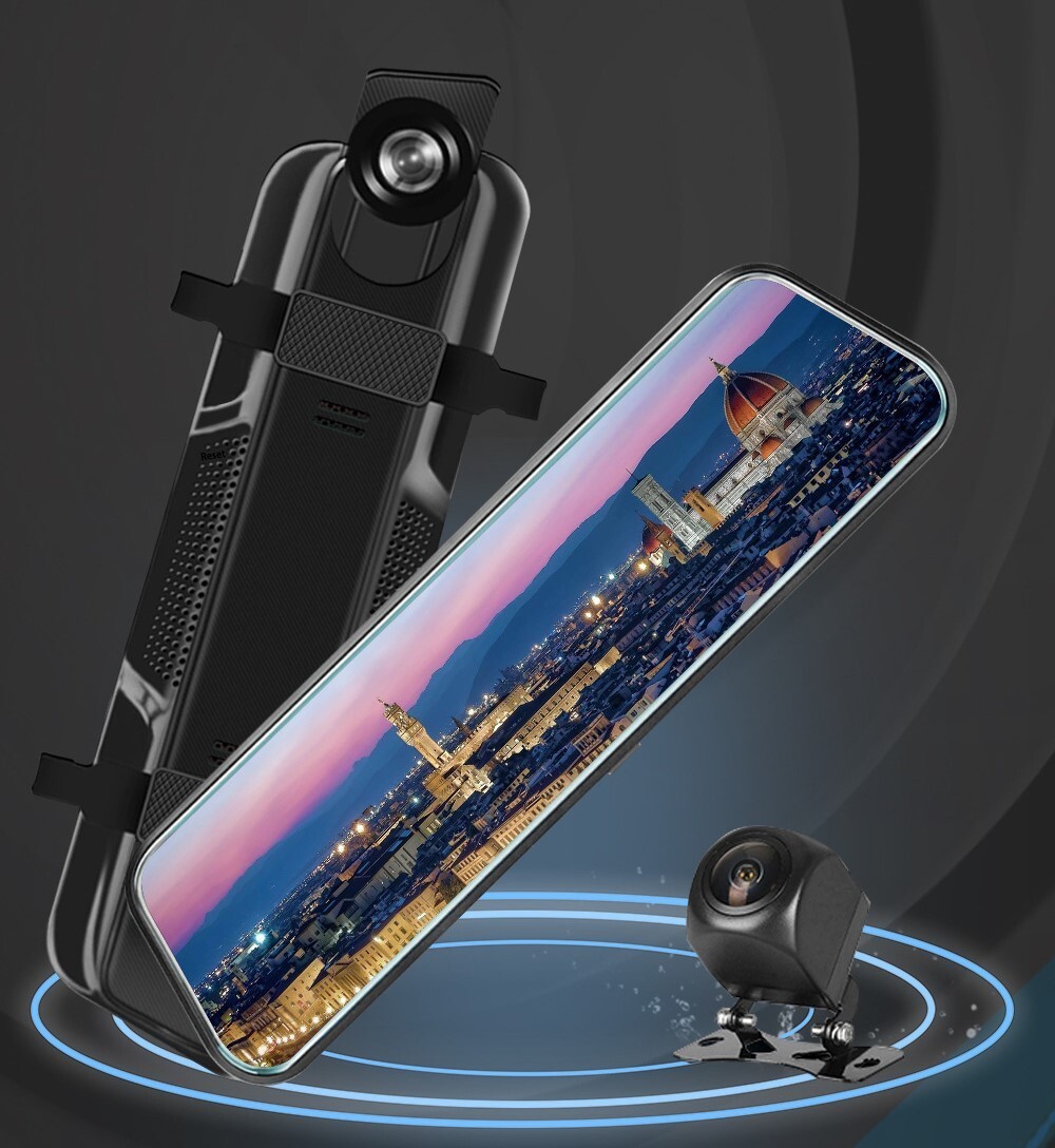 10-inch Full Touch Screen Car Dashcam, 1080P FHD Front and Rear