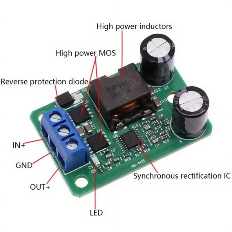Step Down Power Supply Module 24V/12V Input to 5V 5A Output for Automotive
