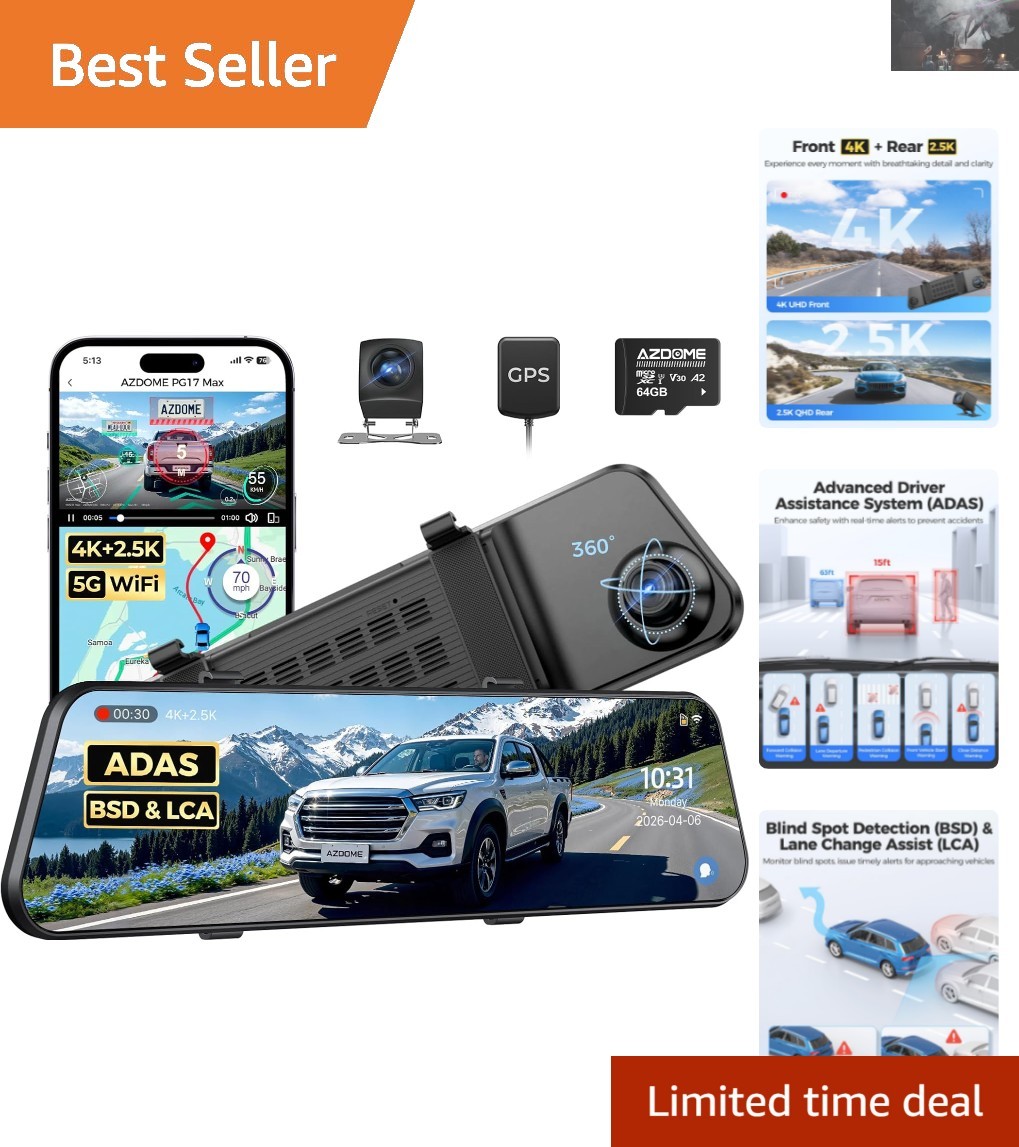 High-Def 4K+2.5K Mirror Dash Cam with Night Vision & 24-Hour Parking Monitor