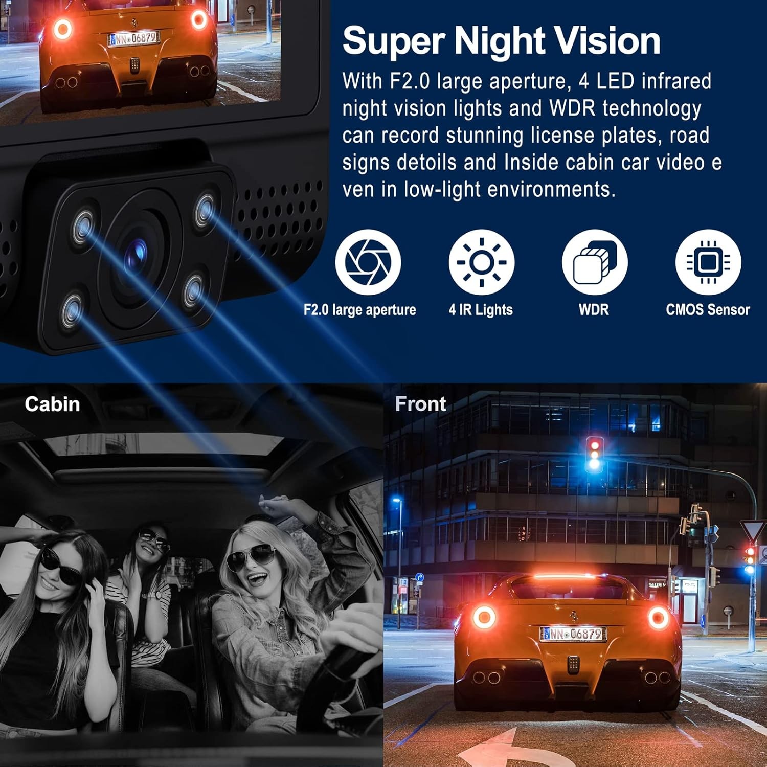 3 Channel 1080P 2.45″ GPS Dash Cam Front Rear Inside Car Camera Parking Monitor