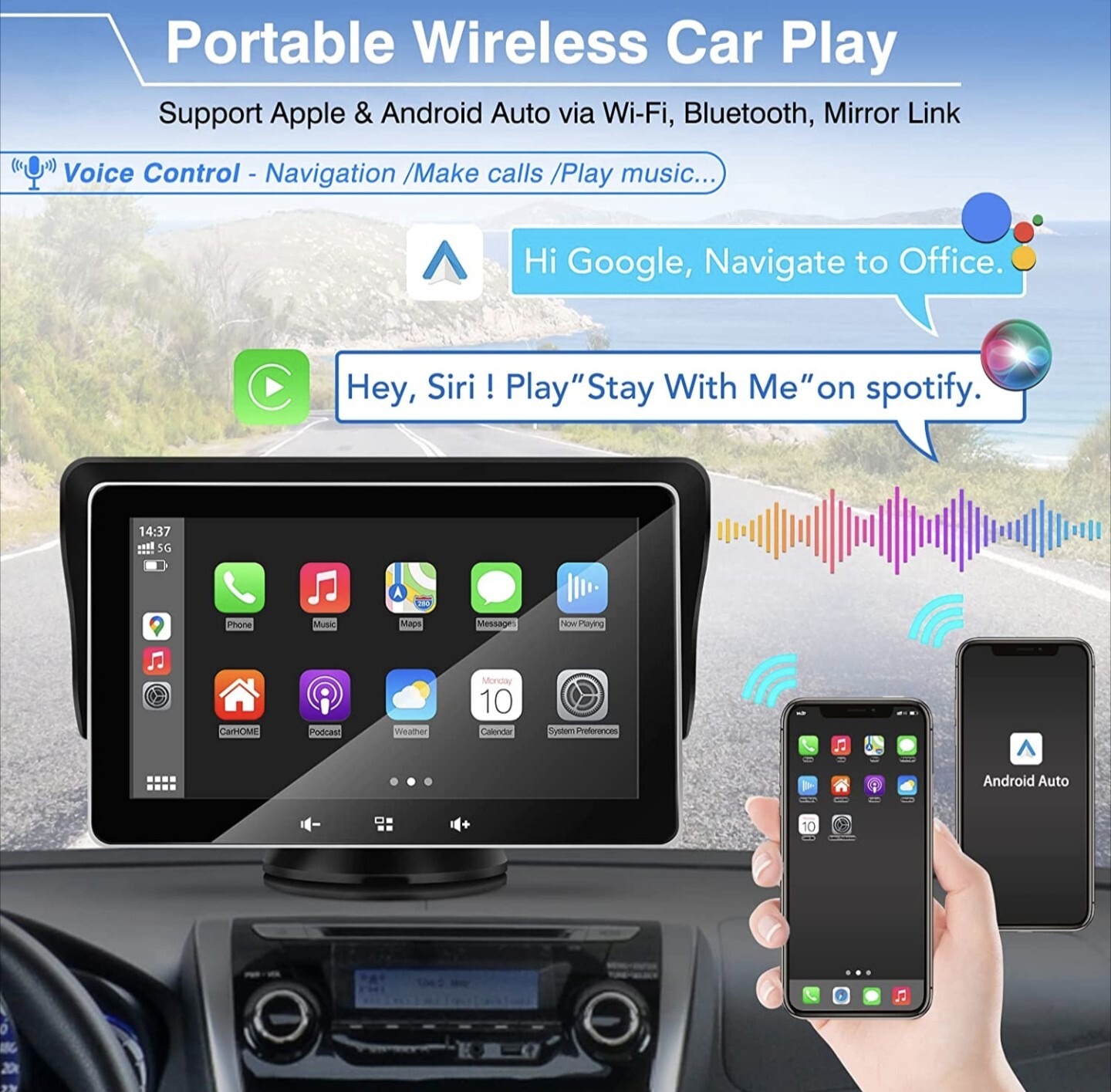Urvolax Dash Mounted Smart 7 Inch Display Touchscreen Carplay AndroidAuto