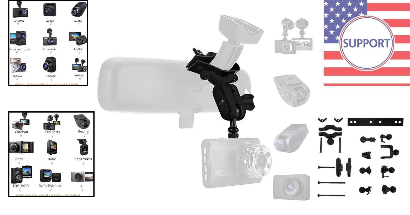 Versatile Dash Cam Mirror Mount with 16 Joints for Optimal Driver Visibility
