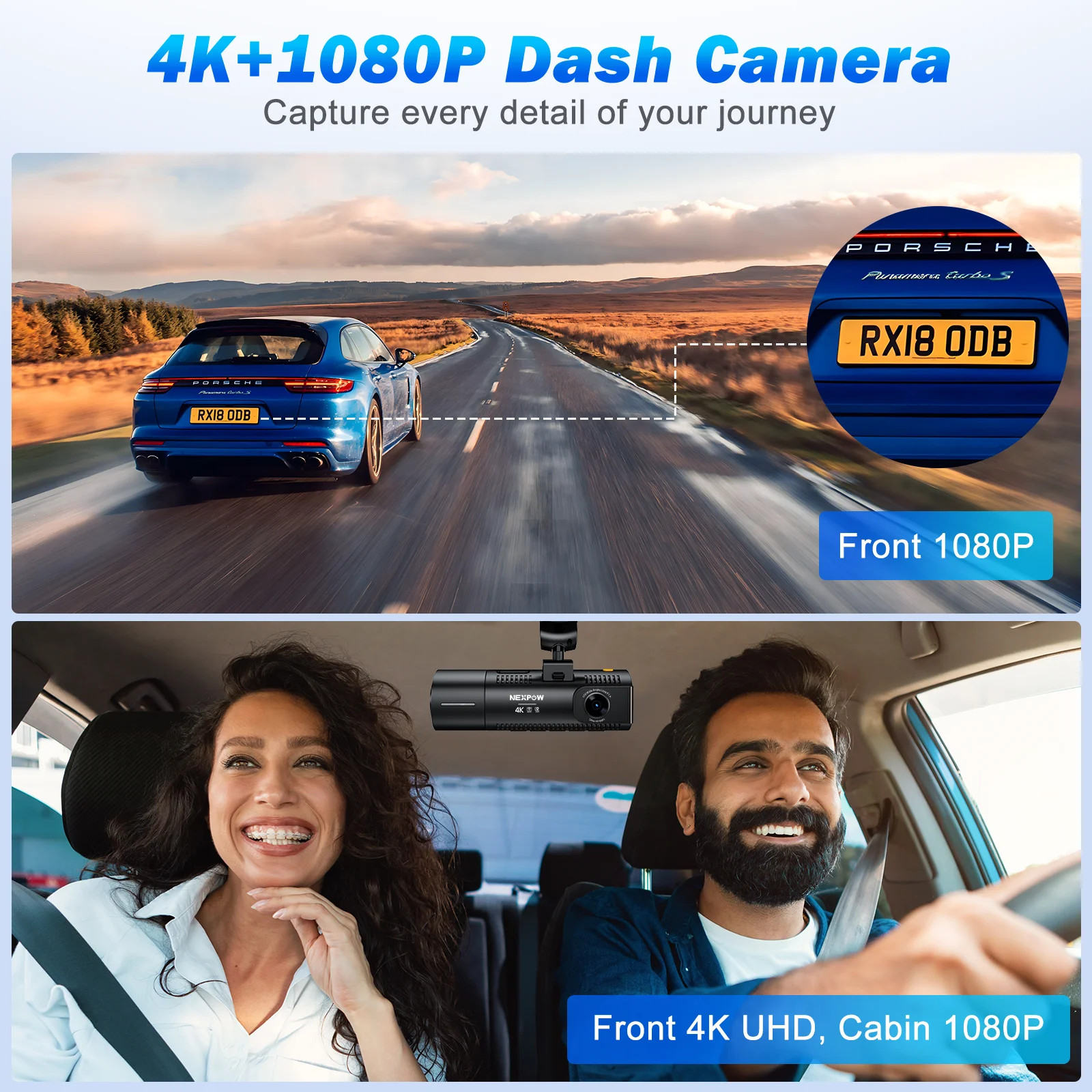 Dash Cam Front and Rear, 4K Full HD Dash Camera with Built-In Wifi GPS, Super Ni