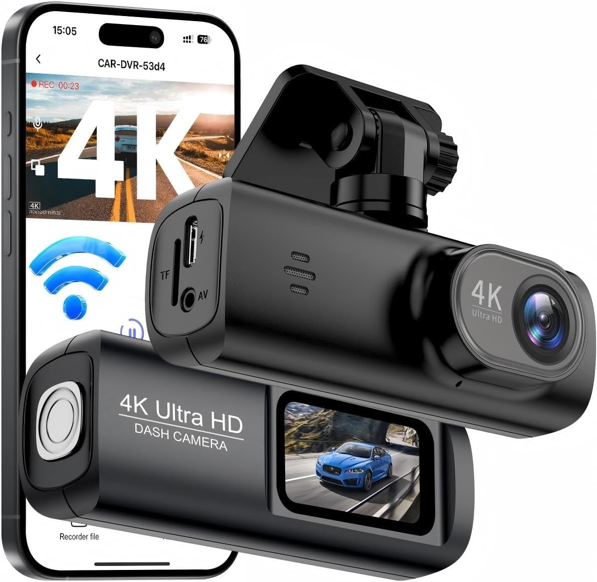 Dash Cam 4K Front, Ultra HD Dash Camera for Cars, 1.47”IPS Screen Mini Black
