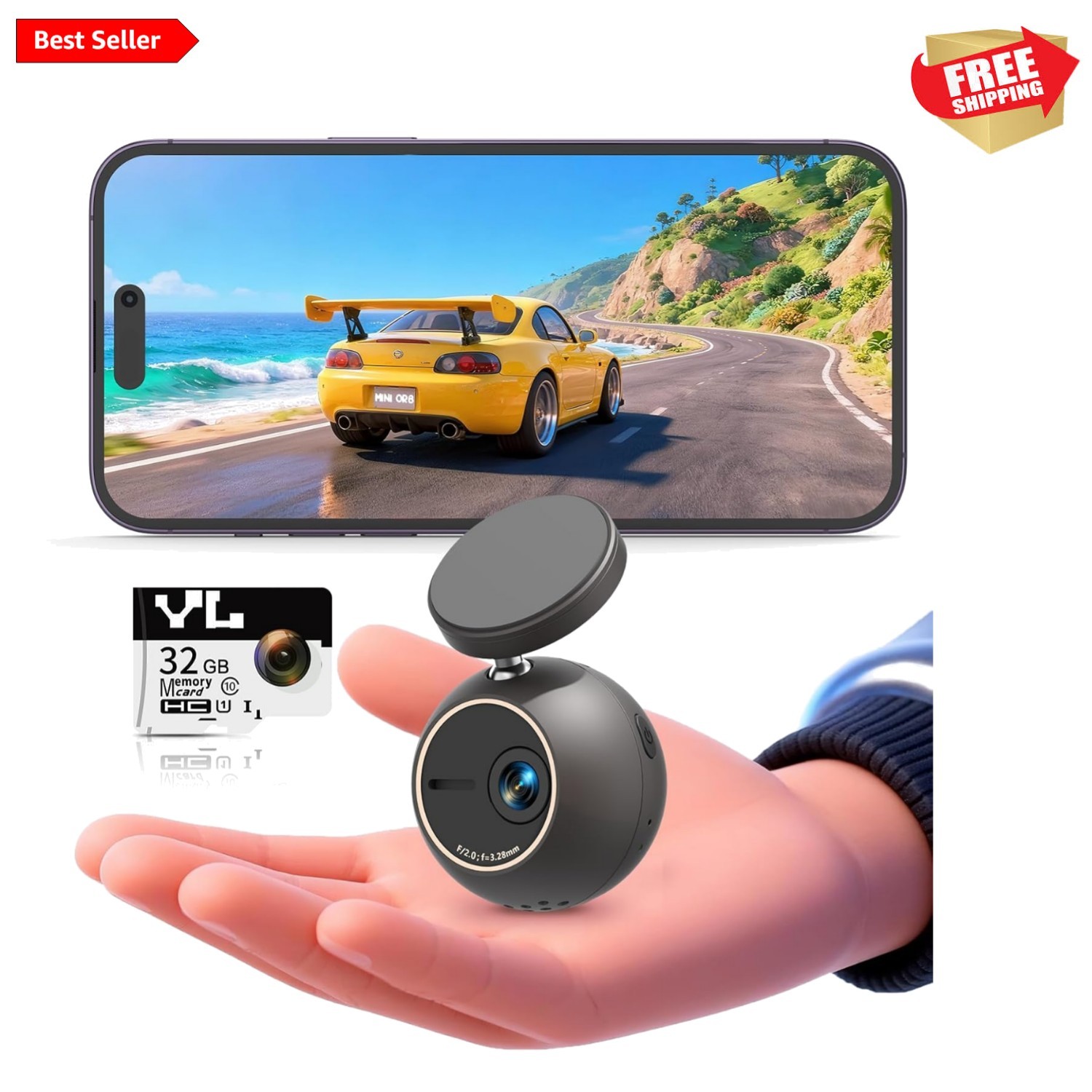 2K Mini Spherical Dash Cam with Smart Voice Control & WiFi – 24/7 Protection