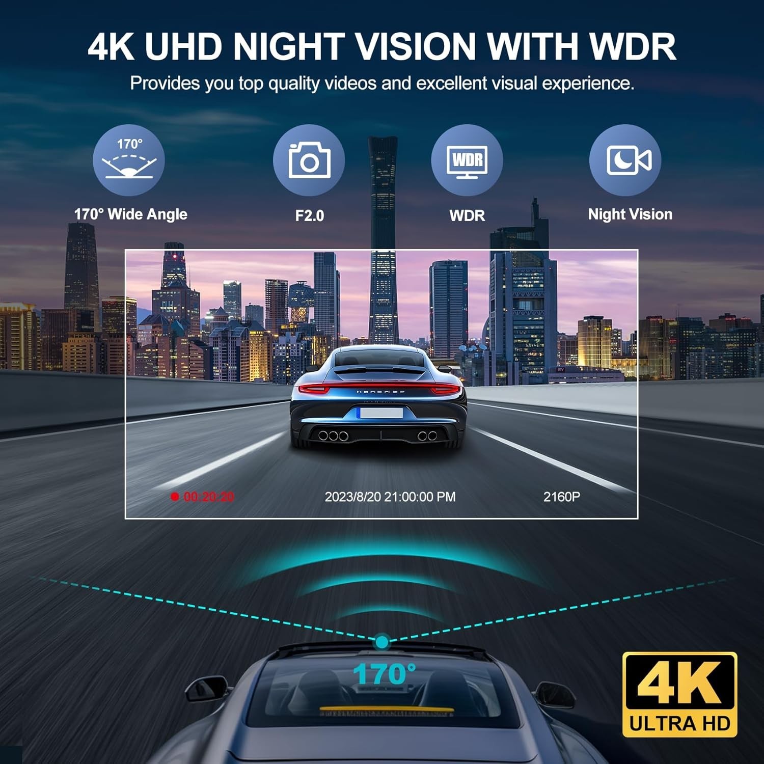 3-Channel 4K Dash Cam with Night Vision & 64GB Card – Full Protection for Cars