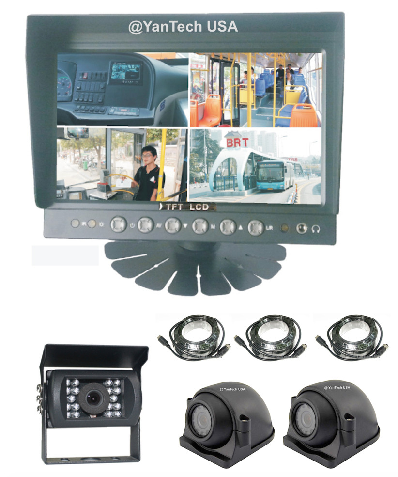 7″ QUAD REAR VIEW BACKUP CAMERA SYSTEM + 3 CCD 700TVL INFRARED CAMERAS + CABLES